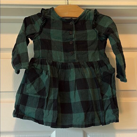 ❤️5/$25❤️ Cat & Jack Green and Black Plaid Ruffle Sleeve Dress - Picture 1 of 3